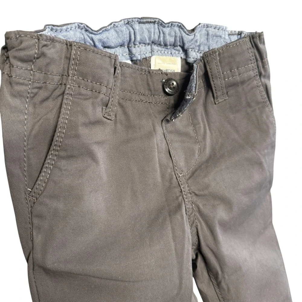OshKosh B'gosh Baby Boys Gray Twill Pants Elastic Waist Button Closure‎ Size 12M